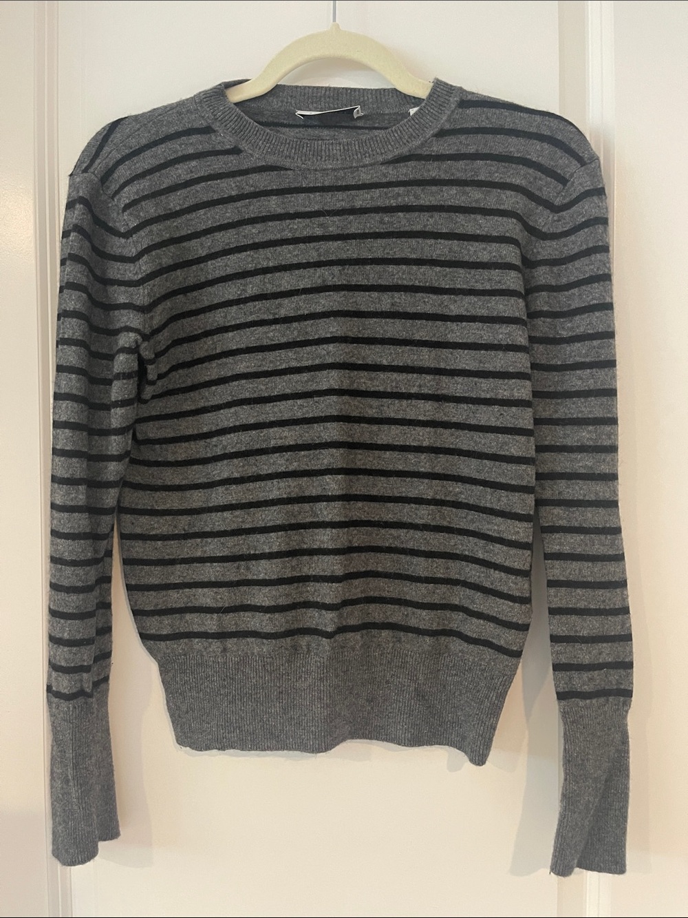Equipment Women’s Gray & Black Striped Crewneck Sweater